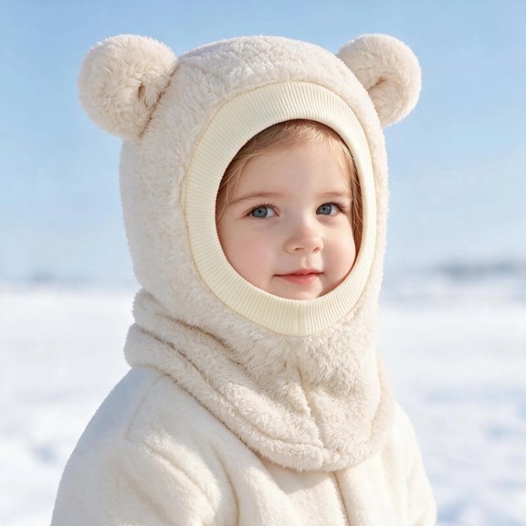 Busydd Baby Winter Hat Scarf in One 0-3 Years Stylish Solid Color Fleece Warm Windproof Hooded Neck Warmer for Cold Weather