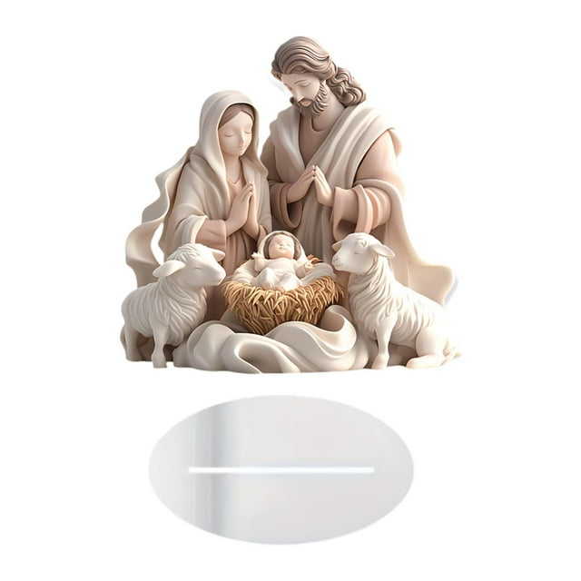 Adorno de mesa con escena de navideña, figura acrílica plana 2D con soporte, multifuncional, 7,3 x 7 pulgadas, decoración cristiana