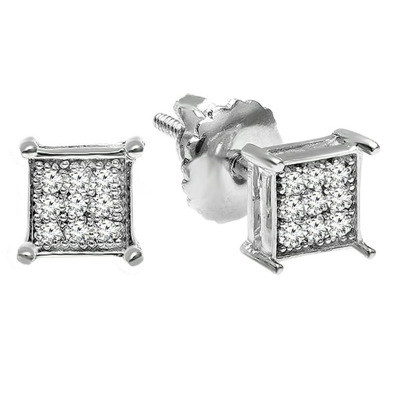 Dazzling Rock Collection 0.10 CT Round White Diamond Square Stud Earrings for Men in Sterling Silver