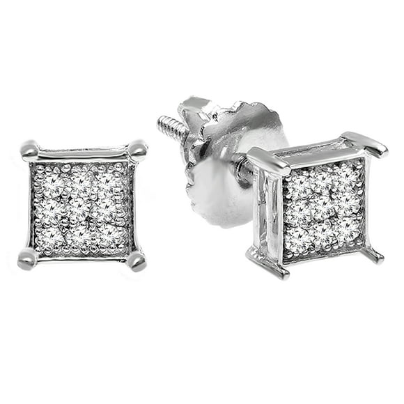 Dazzlingrock Collection 0.06 Carat (ctw) Round Lab Grown White Diamond Square Shape Men's Hip Hop Iced Stud Earrings, 14K White Gold