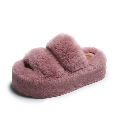 

Women s Slippers Double Belt Thick Bottom Heightening Comfortable Casual Home Wear Mao Mao Mop