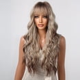 thumbnail image 4 of Pelucas sintéticas de onda de agua larga con flequillo para mujer, pelo Natural para Cosplay, ombré, rubio ceniza, marrón, fiesta diaria, resistente al calor, 4 of 4