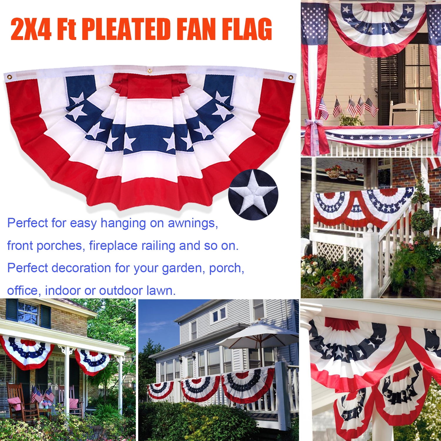 3 pack 3x6 FT Double Sided Poly/Cotton US Made American Flag Bunting Half Fan 