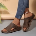 thumbnail image 4 of Dakaela Women's Cork Slide Sandals Slip on Open Toe Leather Footbed Orthopedic Slippers Arch Support Beach Summer Walking Shoes Coffee 6, 4 of 8