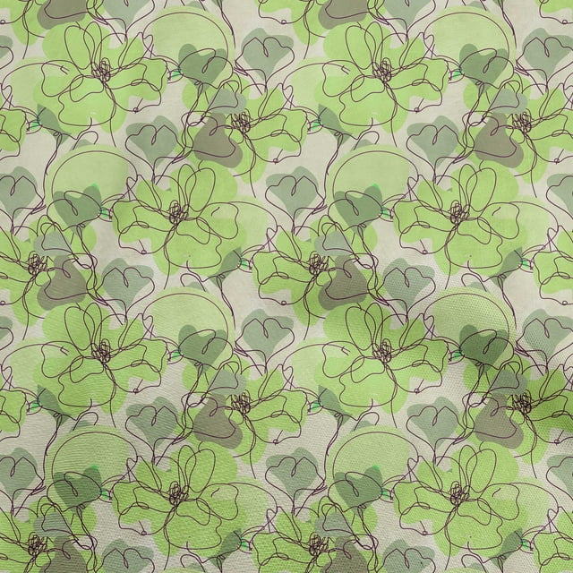 oneOone Viscose Chiffon Light Green Fabric Abstract Line Drawing Floral Craft Projects Decor Fabric Printed By The Yard 42 Inch Wide