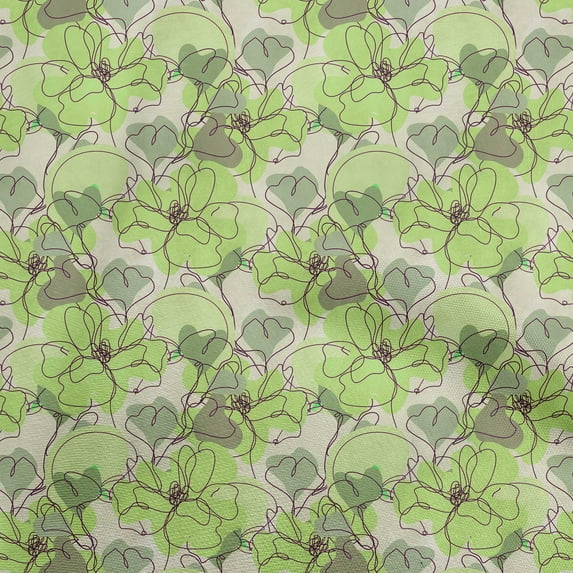 oneOone Cotton Silk Light Green Fabric Abstract Line Drawing Floral Sewing Material Print Fabric By The Yard 42 Inch Wide