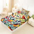 thumbnail image 5 of Manfei Hippie Bird Twin Sheets, Cartoon Rainbow Leaf Bedding, Yellow Teal, 3-Piece, 1 Flat Sheet, 1 Fitted Sheet and 1 Pillowcase, 5 of 6