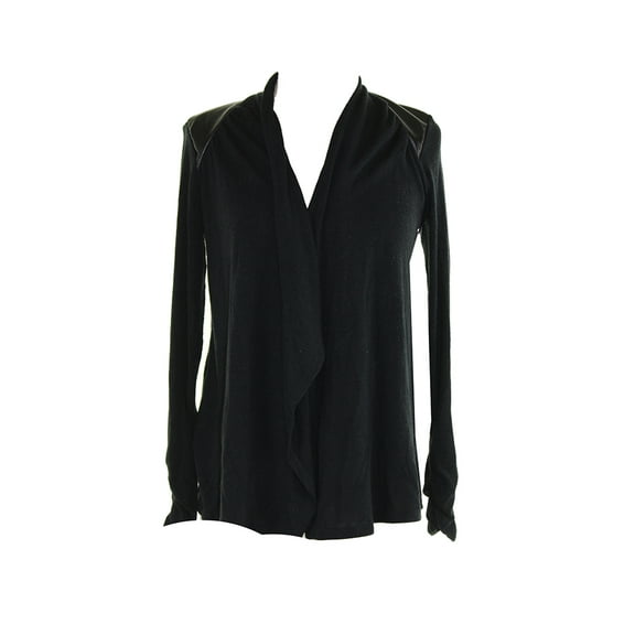 Alfani Womens Petite Black Mixed-Media Open Cardigan P-P