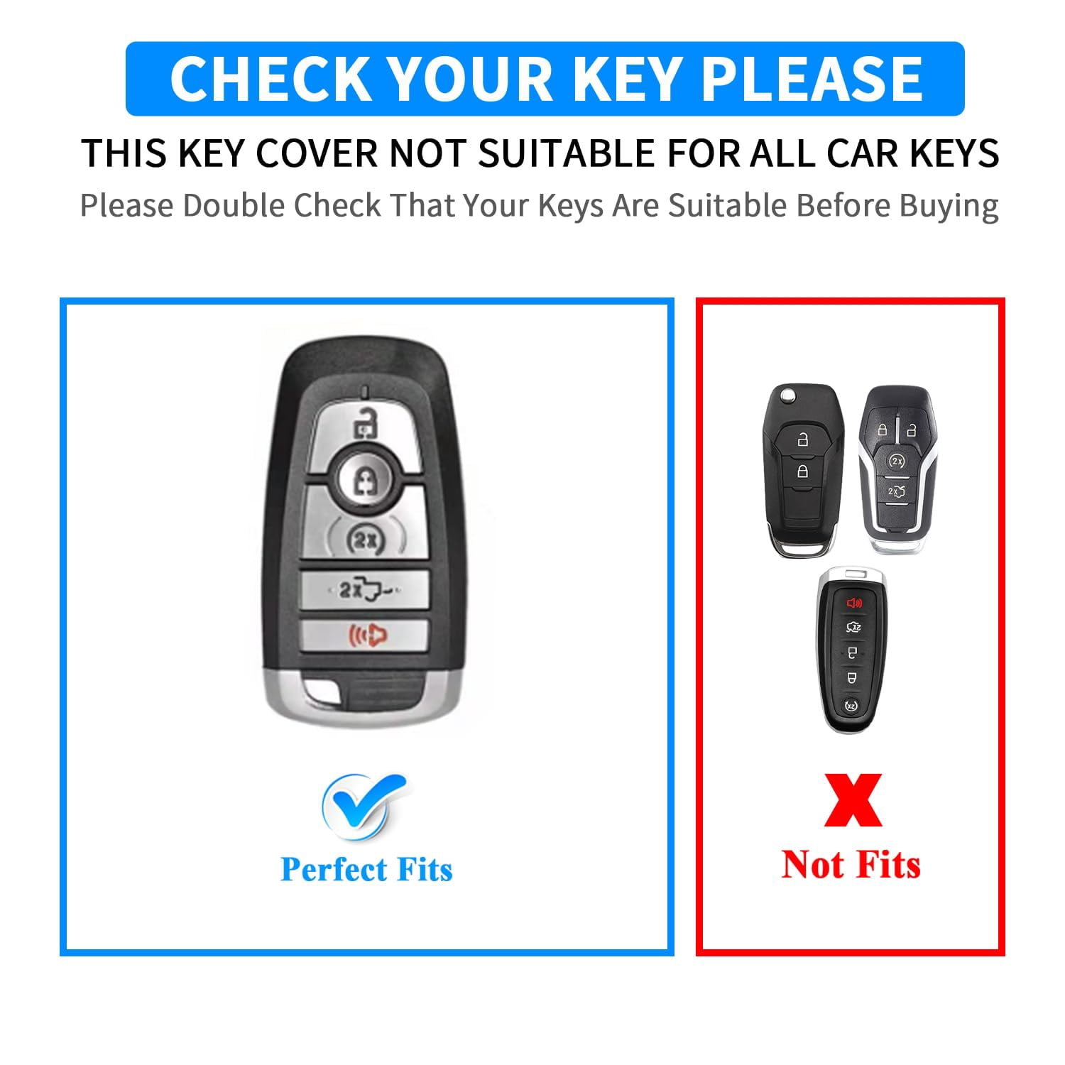 Durable 5-Button Leather Key Fob Protector Case Compatible with Ford Explorer Bronco F-150 Mustang Ranger Escape Expedition Edge Fusion and Lincoln Vehicle Remote Covers