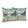thumbnail image 4 of Ambesonne Lake Throw Pillow Cover Pack of 2, Calm Mountains Scenery Botany, 2 Pcs-24" x 24", Pale Teal Tan and Brown, 4 of 5