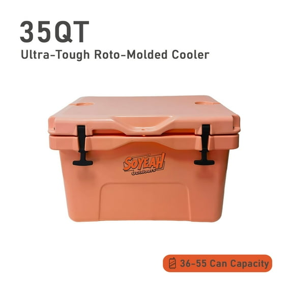 35QT Rotomolded Cooler with Food-Grade Liner & Leak-Proof Seal for Ice Fishing/Family Camping Trip (Orange-Pink)