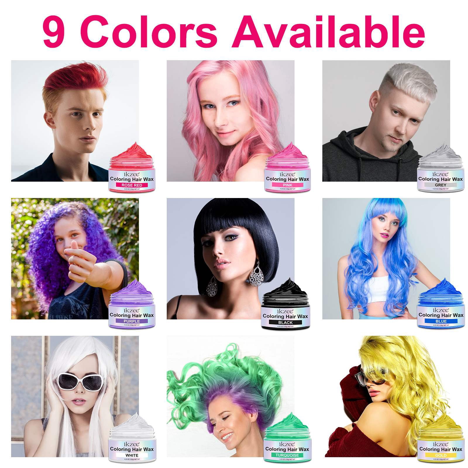3-Piece Set ikzee Coloring Hair Wax (Rose Red + Purple + Blue