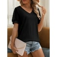 thumbnail image 4 of Womens Summer Tops Short Sleeve V Neck T Shirts Swiss Dot Puff Sleeve Tops Loose Casual Tshirts, 4 of 5