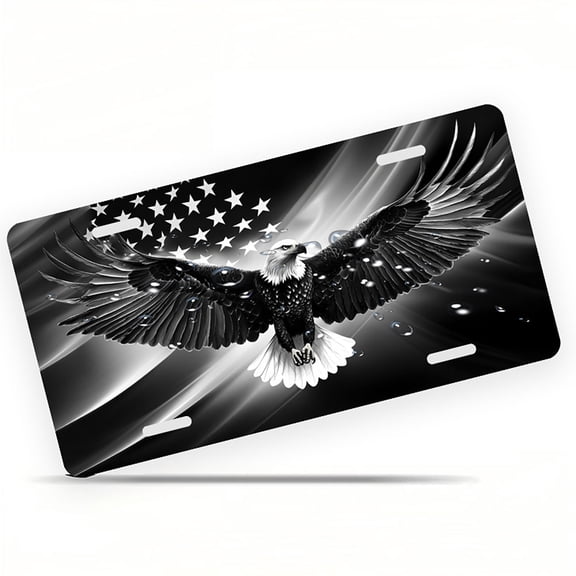 Bald Eagle over American Flag Front License Plate, Metal License Plate, Funny Standard Plates Personalized Novelty Decorative For Men/Women/Boys/Girls Car 6×12 Inch