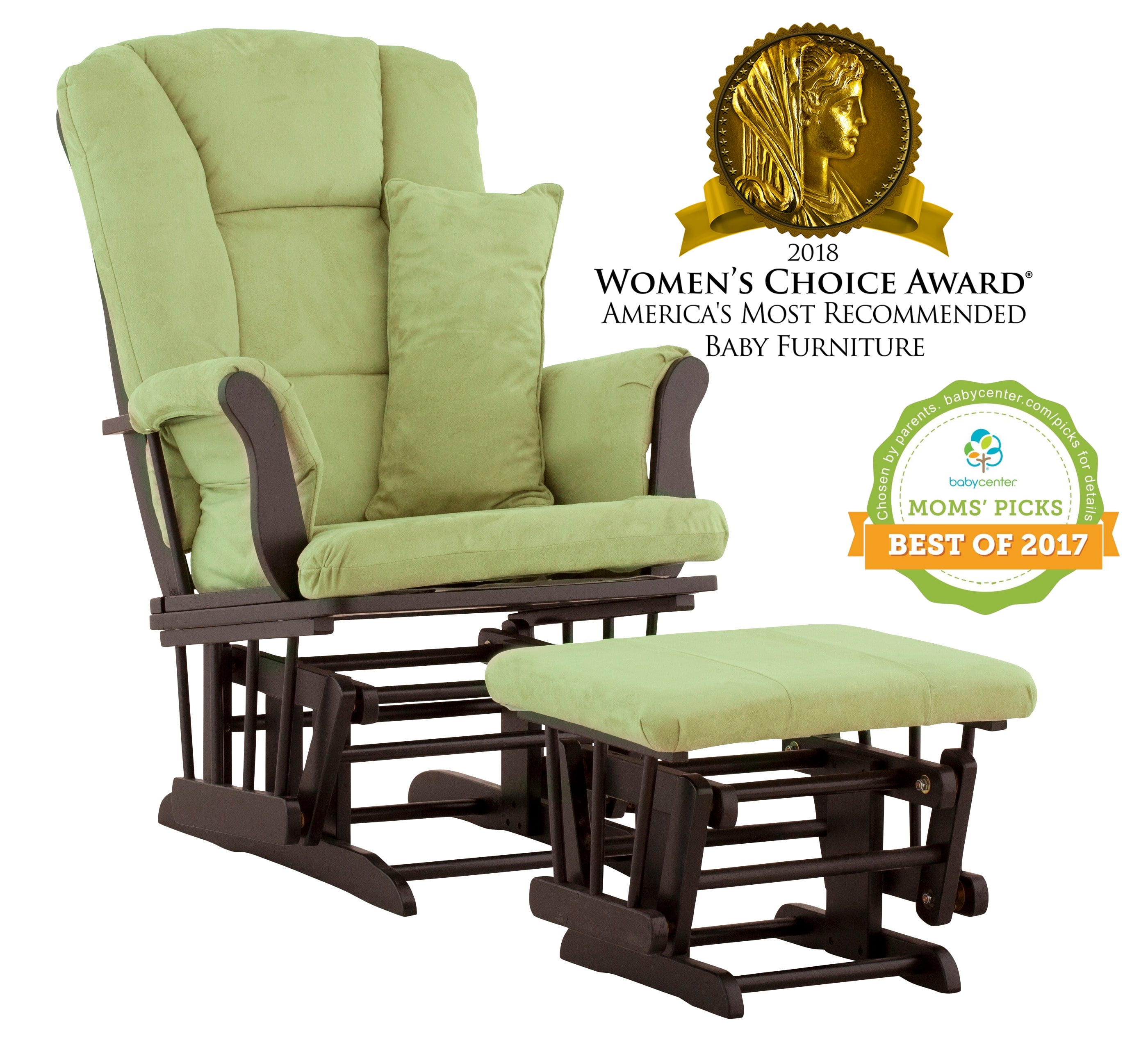 storkcraft tuscany glider and ottoman with lumbar pillow