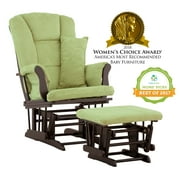 Storkcraft Tuscany Glider and Ottoman with Lumbar Pillow Black with Sage Cushions