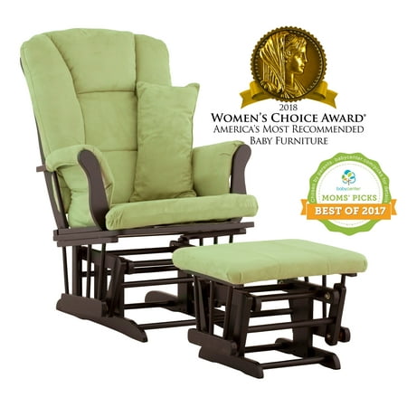 Storkcraft Tuscany Glider and Ottoman with Lumbar Pillow Black with Sage Cushions