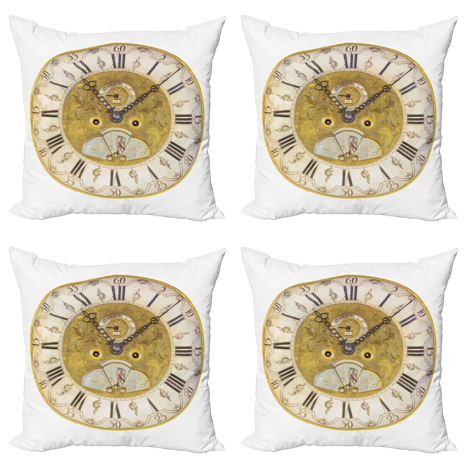 Clock Throw Pillow Cushion Case Pack of 4, Vintage Theme a Seventeenth