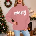 thumbnail image 6 of larppty Women's Christmas Turtleneck Sweater - Long Sleeve Letter Embroidery Loose Knit Pullover（Pink，L）, 6 of 9