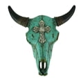 thumbnail image 1 of Turquoise Steer Skull with Cross Decorative Wall Sculpture Halloween, 1 of 4