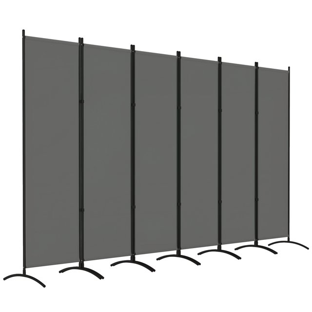 Outsunny 6 Panel Folding Privacy Screen, UV30+ Room Divider, Dark Grey