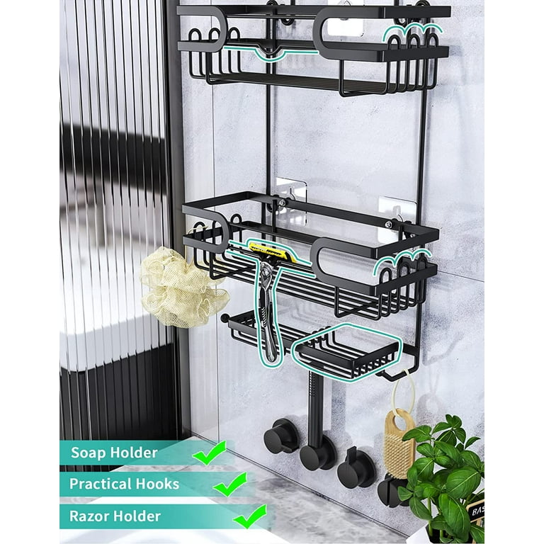 SWTYMIKI Hanging Shower Caddy, 3 Tier Rustproof Shower Organizer over  Shower Head with 16 Hooks & Dual Soap Holder, Large Capacity Shower Rack  over