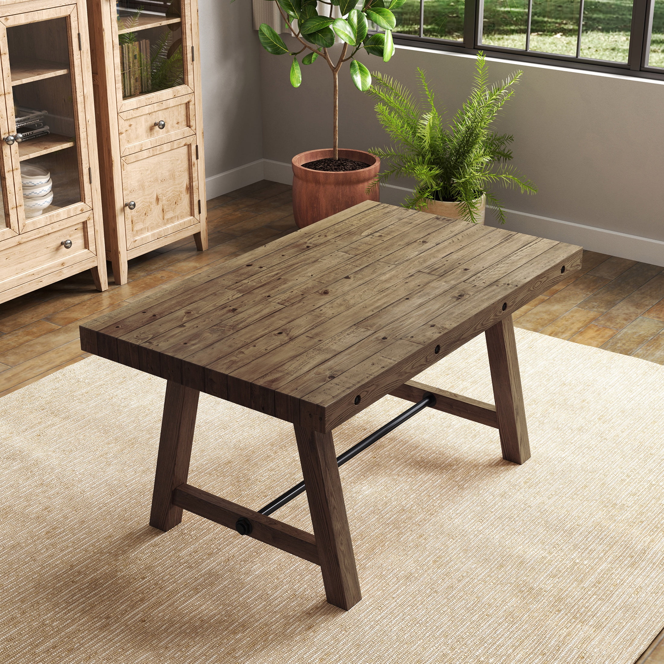Guyou 59" Dining Table for 4-6 People, Farmhouse Rectangular Kitchen Table, Solid Wood Rustic Dinner Table for Dining Room Kitchen, Natural