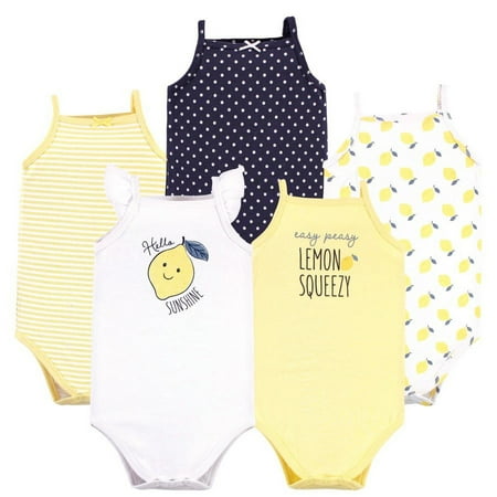 UPC: 0660168167603 | Hudson Baby Infant Girl Cotton Sleeveless Bodysuits Navy Lemon 9-12 Months