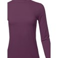 thumbnail image 4 of A2Y Women's Basic Solid Soft Cotton Long Sleeve Mock Neck Top Shirts Egg Plant S, 4 of 5