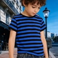thumbnail image 2 of Rggeeun Toddler Boys T-Shirts Summer Short Sleeve Striped Crew Neck With Pocket Comfortable Kids Tops For Casual Play And Daily Stylish Tee,Blue,2-3 Years, 2 of 6