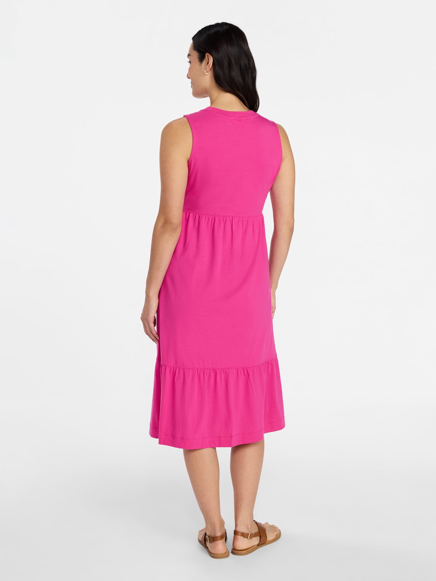 Time and Tru Women's Cotton Sleeveless Tiered Midi Dress, Sizes XS-XXXL