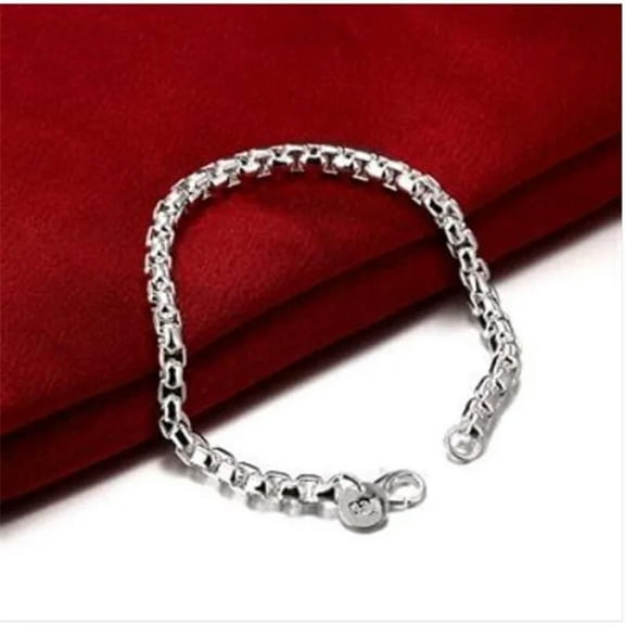 QQTDFG 925 Sterling Silver Hollow Box Link Chain Bangle Bracelet For Women -default