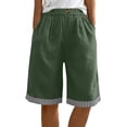 thumbnail image 6 of Cotton Linen Long Shorts for Women Baggy Knee Length Bermuda Shorts Casual Wide Leg Elastic Waist Lounge Shorts with Striped Trim, 6 of 9
