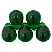 Czech Glass Beads 9mm Teardrop Emerald Green (50)