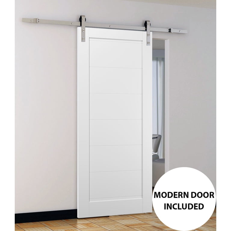 SARTODOORS Sliding Barn Door 30x84 With Hardware – Quadro 4115 White Silk, 6.6FT Rail, Solid MDF Core