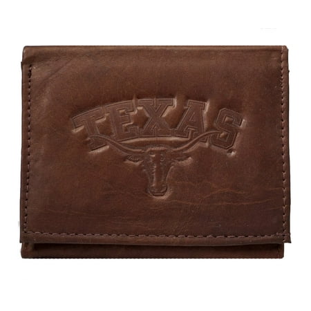 Team Logo Wallets - Texas Longhorns NCAA Embossed Logo Dark Brown Leather Trifold Wallet