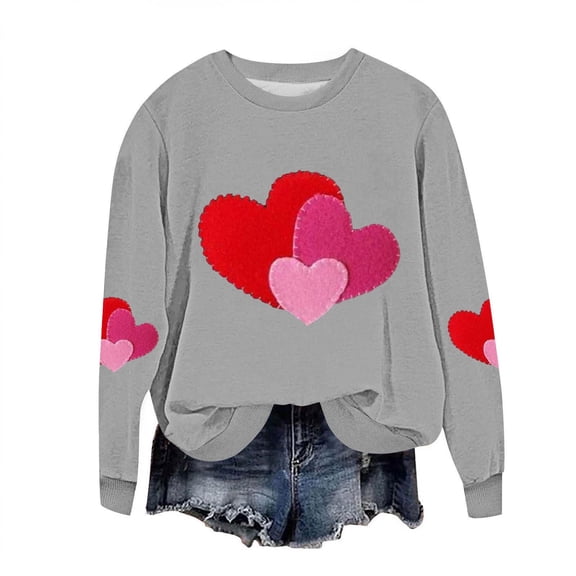 Kilaqueen Valentine's Day Sweatshirt for Women Crew Neck Long Sleeve Funny Love Heart Graphic Pullover Tops Holiday Vacation Casual Trendy Sweatshirt