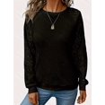 thumbnail image 4 of Women'S Solid Color Lace Trim Long Sleeve T-Shirt Round Neck See Through Casual Elegant Top Black XL, 4 of 7
