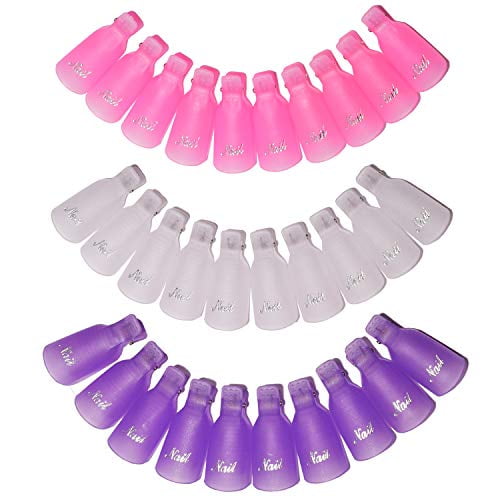 Nail Polish Remover Clips,TsMADDTs 30pcs Acrylic Nail Art Soak Off Clip Caps UV Gel Polish Removal (Pink,Purple,White)