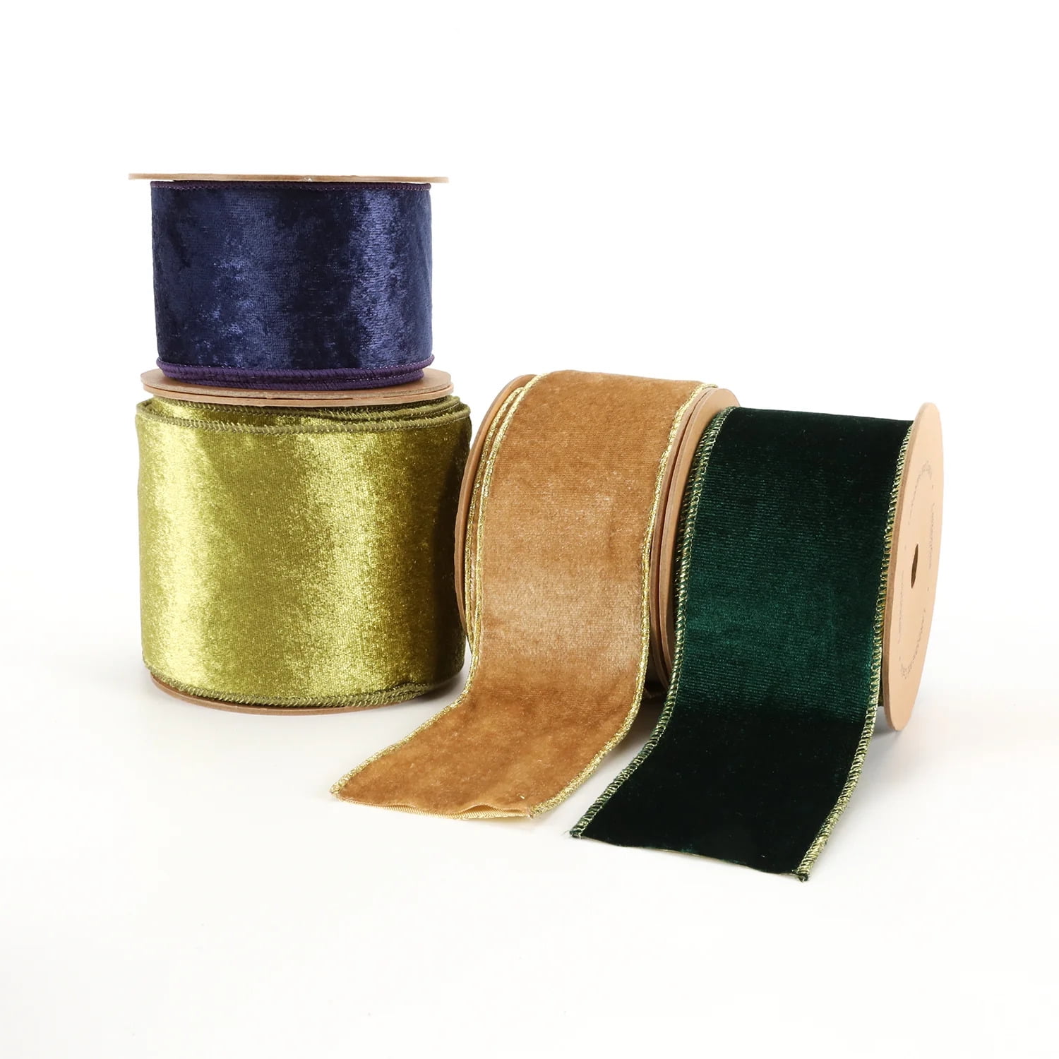 2 1/2 Reversible Velvet/Lurex Wired Ribbon, Moss/Gold