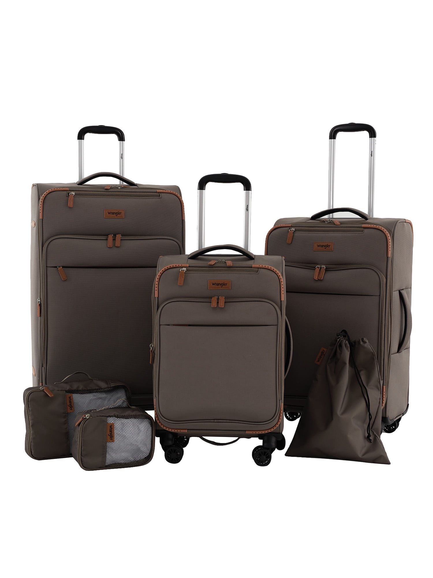 Wrangler 5 pc Softside Spinner Travel Luggage Set, Khaki