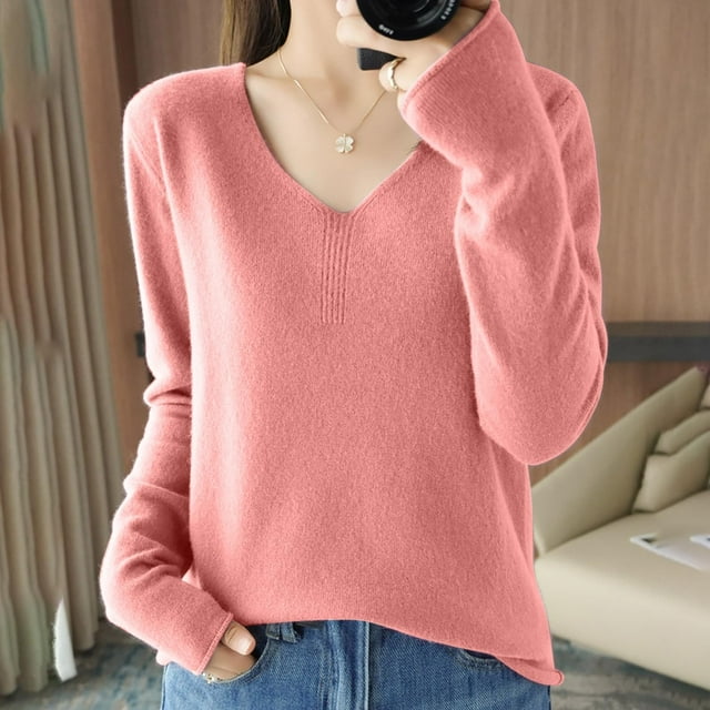 IMENGL Chandails pour Femmes Mode Hiver Couleur Unie, Rose TG, Taille m-2TG