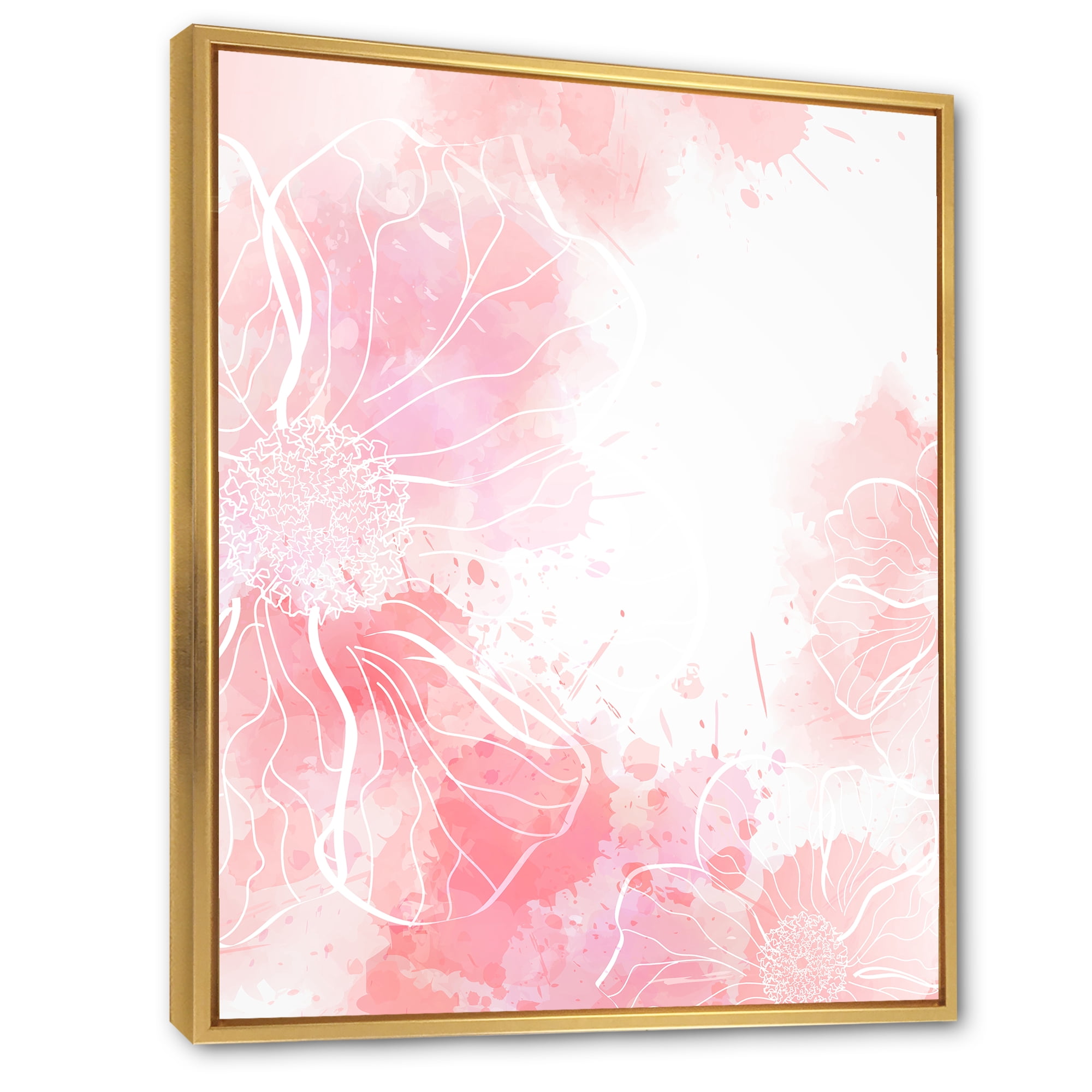Designart 'Abstract Splashes of Pink Flowers I' Modern Framed Canvas Wall Art Print
