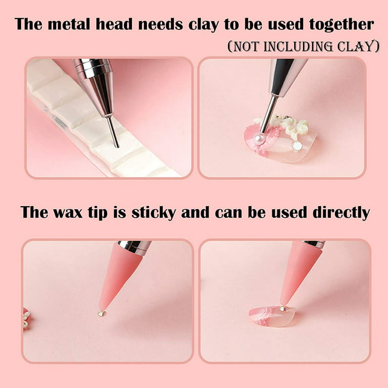 5 pieces Silicone Nail Tools Acrylic Rhinestone Handle Double-ended Nail  Art Pen for Design Nail