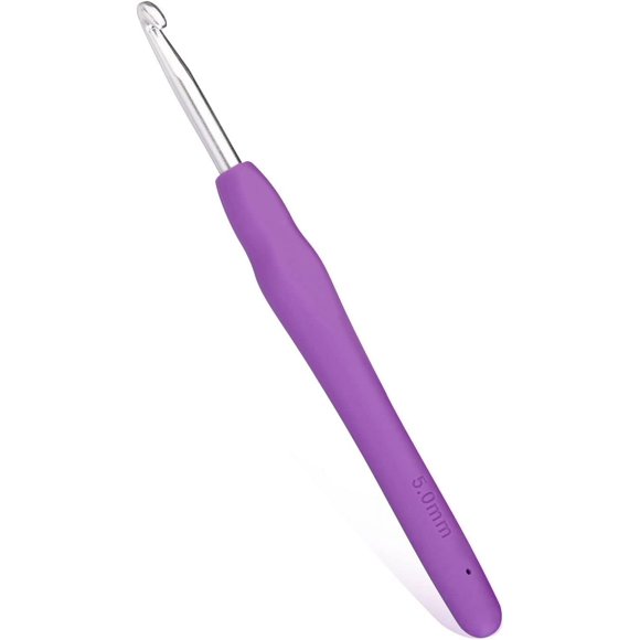 LAICAIW Crochet de 5 mm, Poignée Ergonomique pour Mains Arthrosiques, Aiguilles à Tricoter Extra Longues pour Débutants et Fil à Crocheter (5 mm)