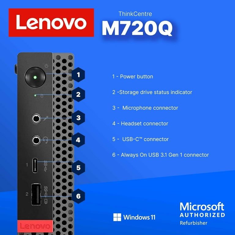 Restored Lenovo ThinkCentre M720Q Windows 11 Pro Micro PC | Intel