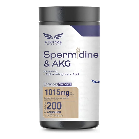 Espermidina 99% + AKG Ácido Alfa Cetoglutárico Eternal Nutrition 200 Cápsulas 1015 mg