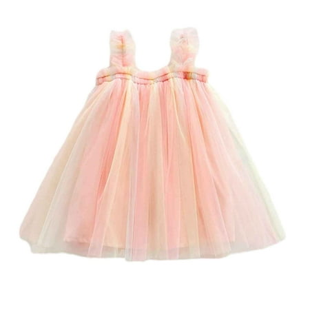 

OJinShaWanO Toddler Girl Dress Clothes Kids Children S Summer Sleeveless Mesh Princess Dress Rainbow Mesh Flying Sleeve Girls Dress Beige Mesh 3-4 Years