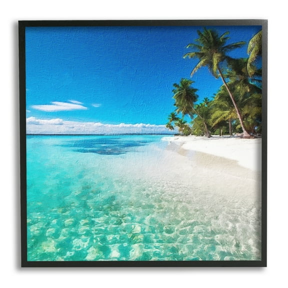 Stupell Industries Tropical Beach View Landscape Photography Black Framed Art Print Wall Art, 12 x 12