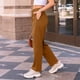 thumbnail image 4 of Amzcrzy Pantalones Mujer Deportivos Casuales Color Liso Cintura Alta Cordón Ajustable Pierna Ancha Recta Holgados Con Bolsillos Tallas S-2XL Marrón, 4 of 7